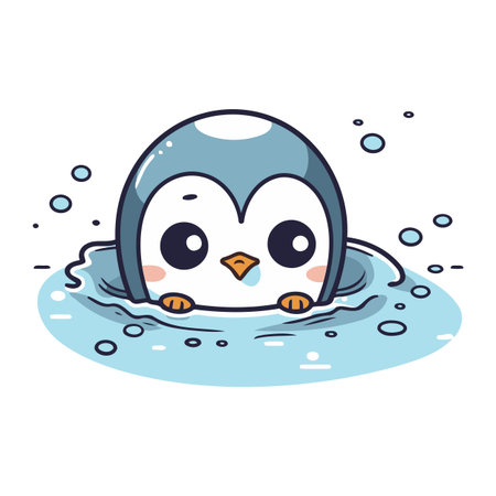 Cute cartoon penguin swimming in the water. Vector illustration.のイラスト素材