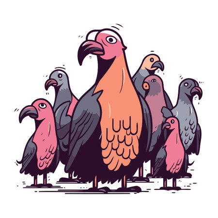 Vultures. Vector illustration of a set of vultures.のイラスト素材