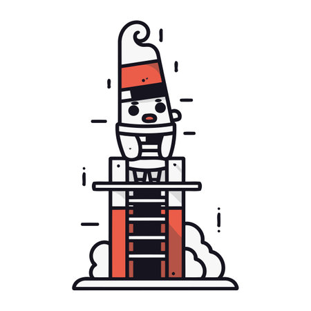 cute christmas santa claus with ladder vector illustration designのイラスト素材