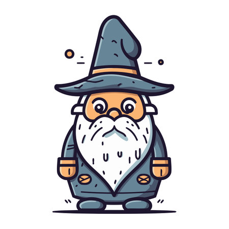 Wizard in a hat and cloak. Vector illustration in cartoon style.のイラスト素材