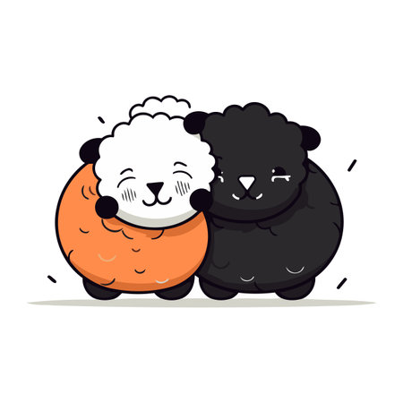 Sheep and black panda. Cute cartoon vector illustration.のイラスト素材