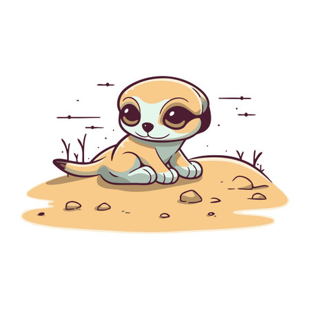 Cute cartoon meerkat sitting on the sand. Vector illustrationのイラスト素材