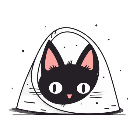 Cute black cat in a white bag. Hand drawn vector illustration.のイラスト素材
