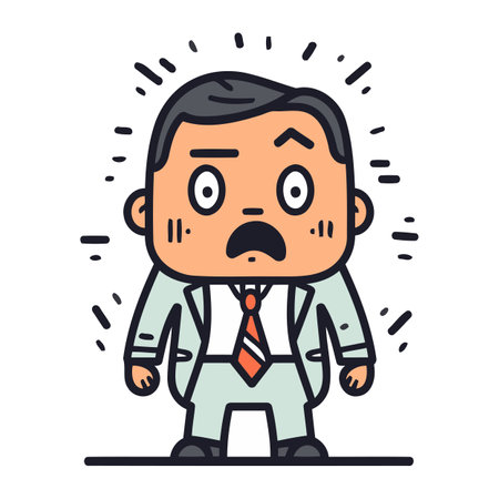 Angry businessman cartoon character. Vector illustration in thin line style.のイラスト素材