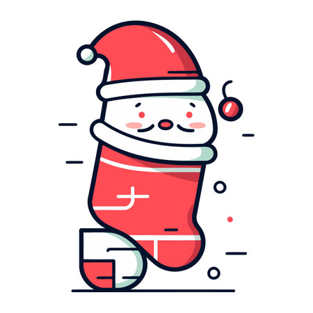 Cute cartoon santa claus with christmas sock. Vector illustration.のイラスト素材