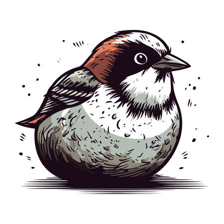 Hand drawn vector illustration of a sparrow. Isolated on white background.のイラスト素材