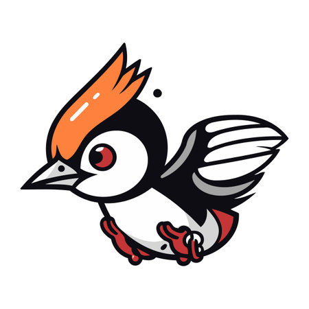 Vector illustration of a cute cartoon woodpecker isolated on white background.のイラスト素材