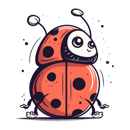 Cute cartoon ladybug. Hand drawn vector illustration isolated on white background.のイラスト素材