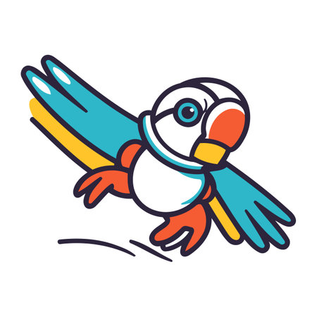 Cute cartoon parrot flying in the sky. Vector illustration.のイラスト素材