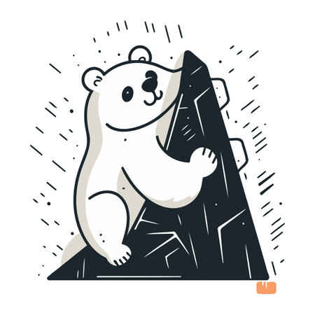 Polar bear climbing the wall. Vector illustration in doodle style.のイラスト素材