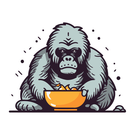 Gorilla and bowl of honey. Vector illustration in cartoon style.のイラスト素材