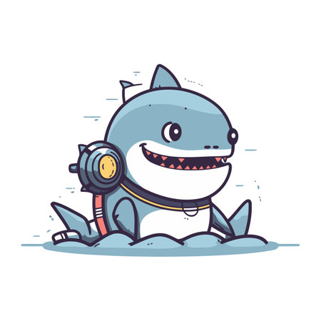 cute shark with headphones. vector illustration. eps10.のイラスト素材