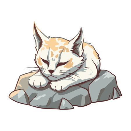 Illustration of a cat sleeping on a stone. Vector illustration.のイラスト素材