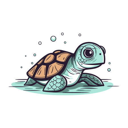 Cartoon sea turtle. Vector illustration. Isolated on white background.のイラスト素材