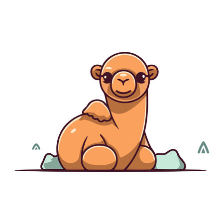 Cute camel sitting on the ground. Vector illustration in cartoon styleのイラスト素材