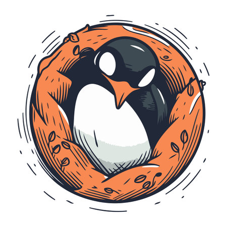 Penguin in a nest. Vector illustration in cartoon style.のイラスト素材