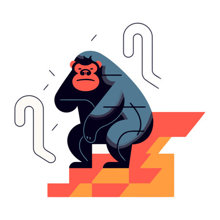 Chimpanzee climbing stairs. Vector illustration in flat style.のイラスト素材