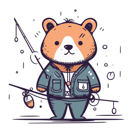Cute hamster with fishing rod. Vector illustration in cartoon style.のイラスト素材