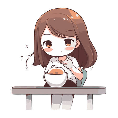 Illustration of a Little Girl Eating a Cup of Cappuccinoのイラスト素材