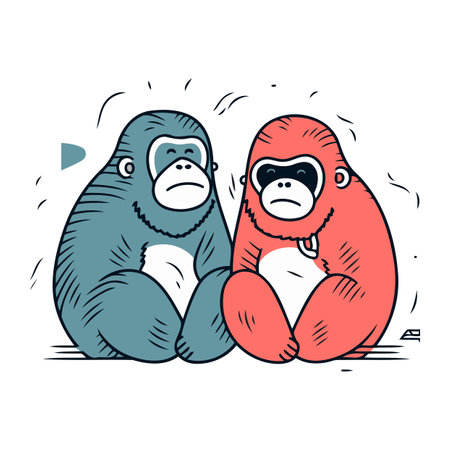 Gorilla and monkey. Hand drawn vector illustration in cartoon style.のイラスト素材