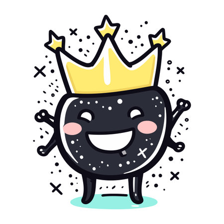 Cute black magic ball with crown. Vector cartoon character illustration.のイラスト素材