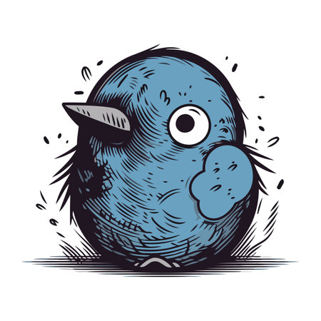 Cute blue bird isolated on white background. Hand drawn vector illustration.のイラスト素材