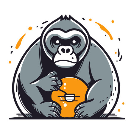 Gorilla with a jar of honey. Vector illustration in cartoon style.のイラスト素材