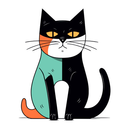 Cute cartoon black cat isolated on white background. Vector illustration.のイラスト素材
