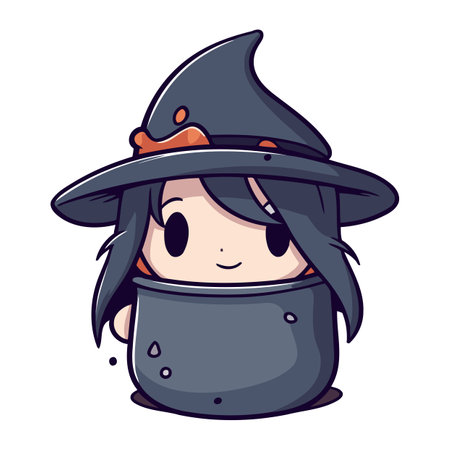 Cute Witch Girl Cartoon Mascot Character Vector Illustration.のイラスト素材