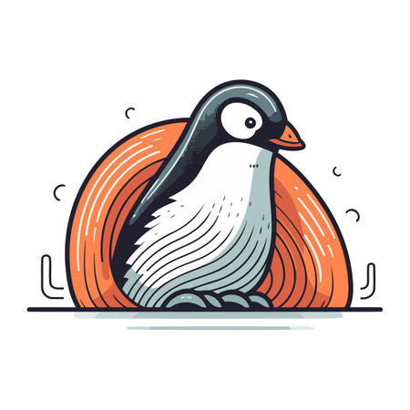 Cute penguin in orange lifebuoy. vector illustration.のイラスト素材