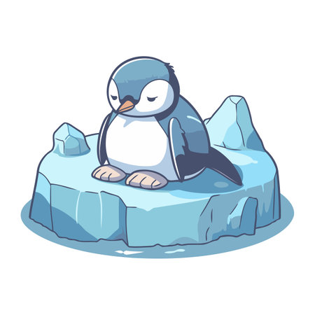Cute penguin sitting on a piece of ice. Vector illustrationのイラスト素材