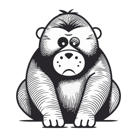 Monkey vector illustration in engraving style. Monochrome image for t shirt.のイラスト素材