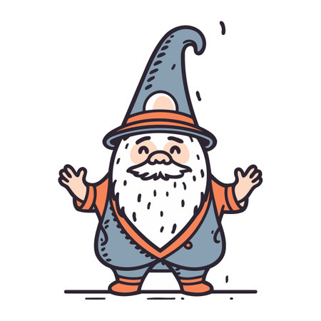 Cartoon wizard character. Vector illustration. Cute cartoon wizard.のイラスト素材
