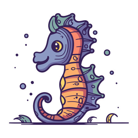 Sea horse icon. Colorful vector illustration in doodle styleのイラスト素材