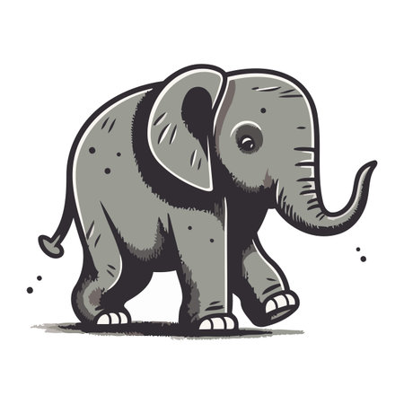 Cute cartoon elephant. Hand drawn vector illustration isolated on white background.のイラスト素材
