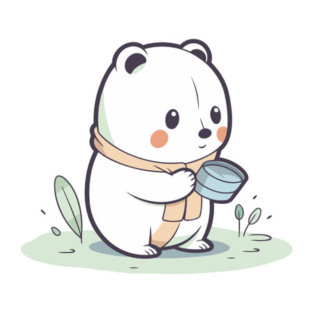 Cute polar bear holding a cup of coffee. Vector illustration.のイラスト素材