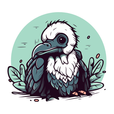Vector illustration of a vulture sitting on the ground. Tattoo designのイラスト素材