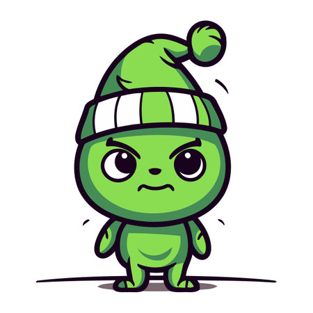 Cute Cartoon Turtle Character in Winter Hat. Vector Illustration.のイラスト素材