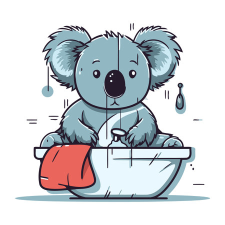 Cute koala taking a bath. Vector illustration in cartoon style.のイラスト素材