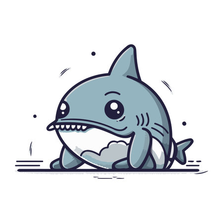 Cute cartoon shark. Vector illustration isolated on a white background.のイラスト素材