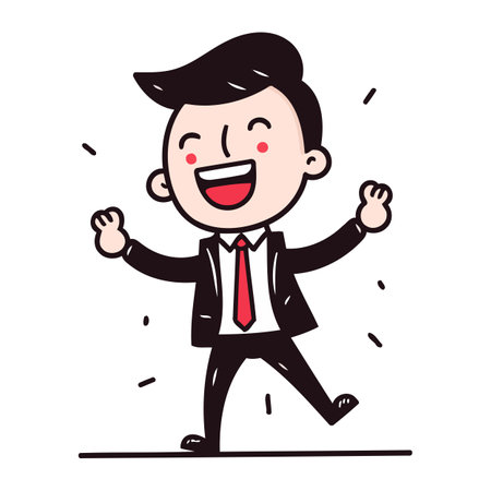 Businessman running with open arms. Vector illustration in cartoon style.のイラスト素材