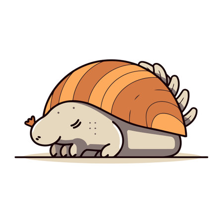 Cute tortoise sleeping. Cartoon vector illustration isolated on white background.のイラスト素材