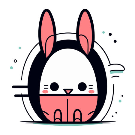 Cute rabbit cartoon character in flat line style. Vector illustration.のイラスト素材