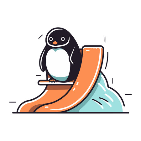 Penguin on a slide. Vector illustration in flat style.のイラスト素材
