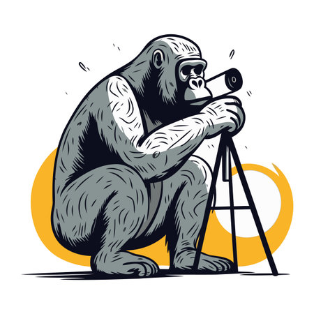 Gorilla with telescope. Vector illustration of a gorilla with telescope.のイラスト素材