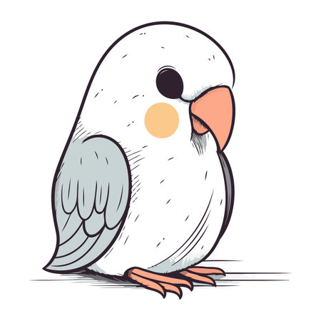 Illustration of a cute cartoon parrot on a white background.