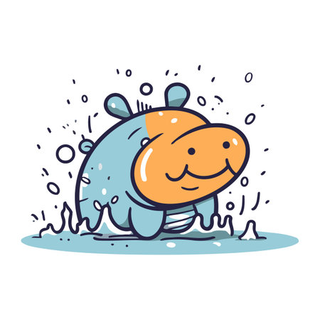Cute hippopotamus. Vector illustration in doodle style.のイラスト素材