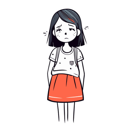 Cute little girl with bad mood. Vector illustration on white background.のイラスト素材