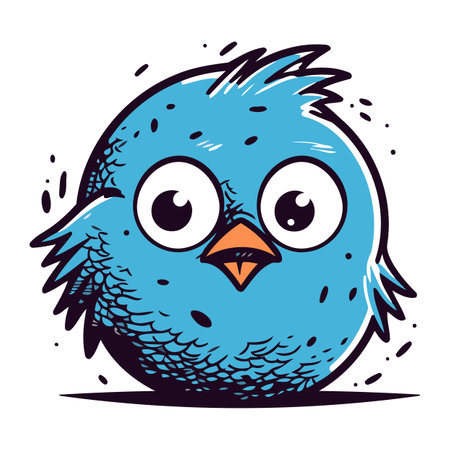Cute blue bird with big eyes. Hand drawn vector illustration.のイラスト素材