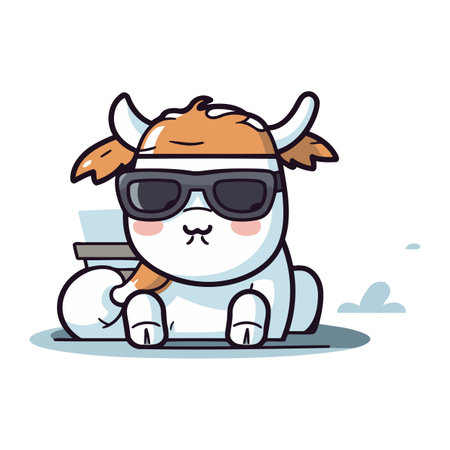 Cute Cartoon Cow Character with Sunglasses. Vector Illustration.のイラスト素材